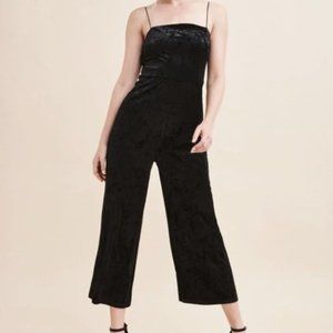 Crushed Velvet/Velour Straight-Leg Jumpsuit with Thin Straps